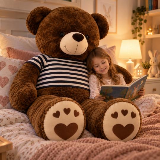 Large Plush Mascot Brown Bear in T-Shirt Black Stripes 140 cm, photo 4