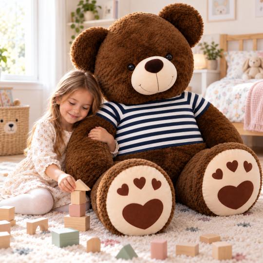 Large Plush Mascot Brown Bear in T-Shirt Black Stripes 140 cm, photo 5