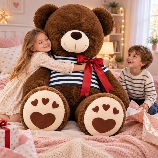Large Plush Mascot Brown Bear in T-Shirt Black Stripes 140 cm, photo 6