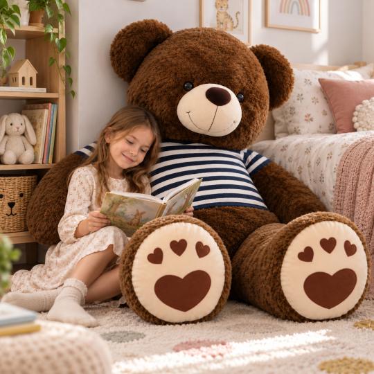 Large Plush Mascot Brown Bear in T-Shirt Black Stripes 140 cm, photo 7