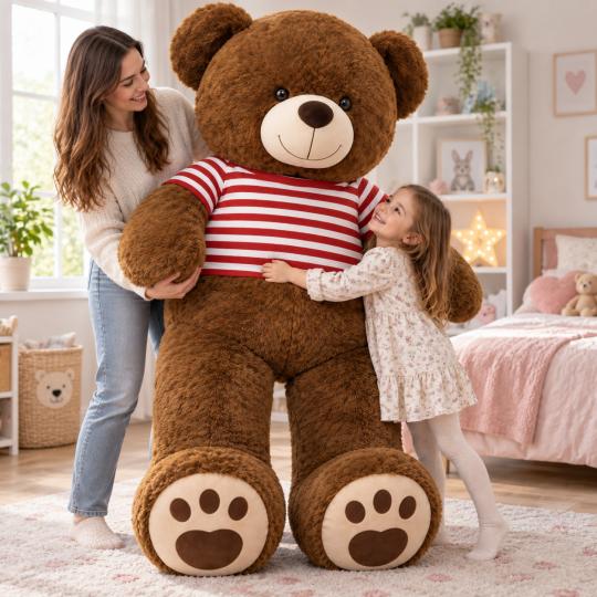 Large Plush Mascot Brown Bear in T-Shirt Red Stripes 200 cm, photo 2