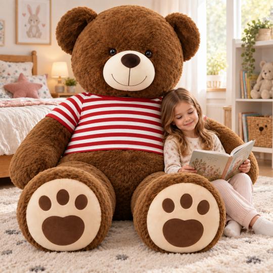 Large Plush Mascot Brown Bear in T-Shirt Red Stripes 200 cm, photo 5