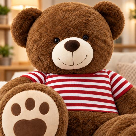 Large Plush Mascot Brown Bear in T-Shirt Red Stripes 200 cm, photo 4