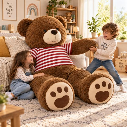 Large Plush Mascot Brown Bear in T-Shirt Red Stripes 200 cm, photo 6