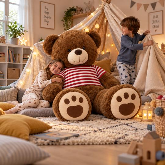 Large Plush Mascot Brown Bear in T-Shirt Red Stripes 200 cm, photo 3