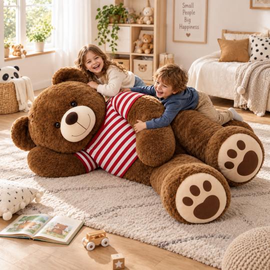 Large Plush Mascot Brown Bear in T-Shirt Red Stripes 200 cm, photo 8