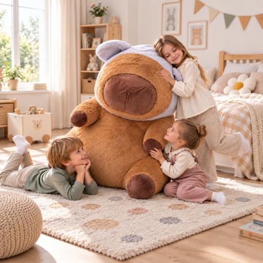 Large Plush Mascot Pillow Toy Capybara Purple Hood 100 cm, photo 2