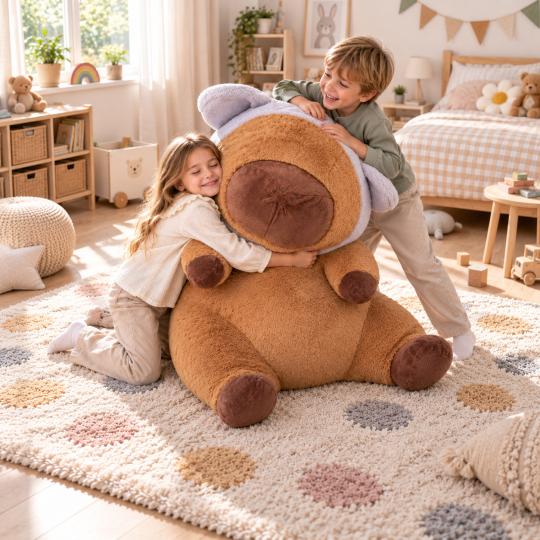 Large Plush Mascot Pillow Toy Capybara Purple Hood 100 cm, photo 4