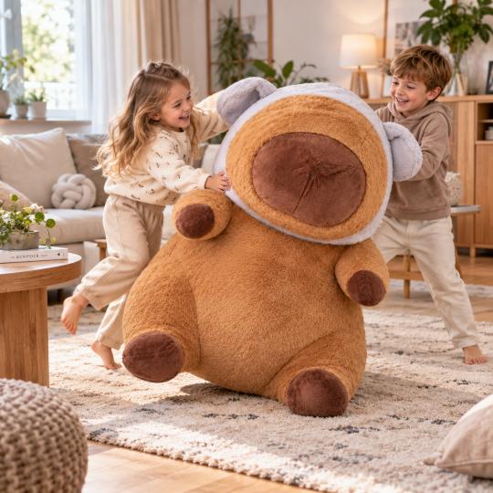 Large Plush Mascot Pillow Toy Capybara Purple Hood 100 cm, photo 6