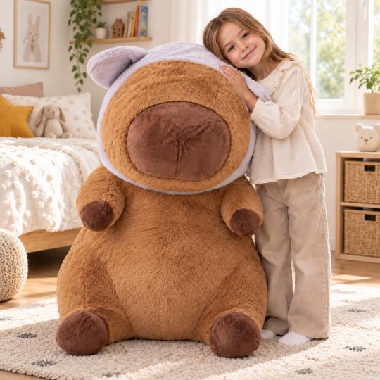Large Plush Mascot Pillow Toy Capybara Purple Hood 100 cm, photo 7