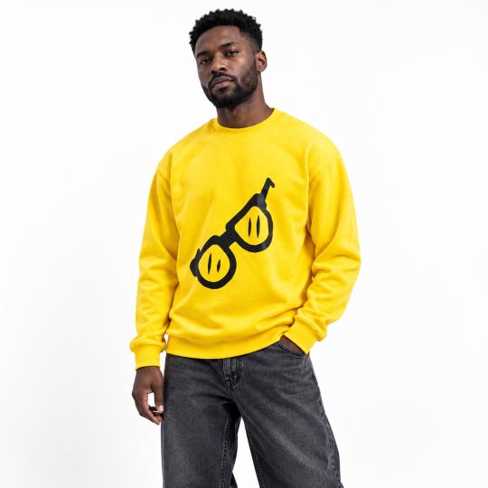 Yellow Oversized Hoodie with Trendy Glasses Motif, Stylish and Comfortable