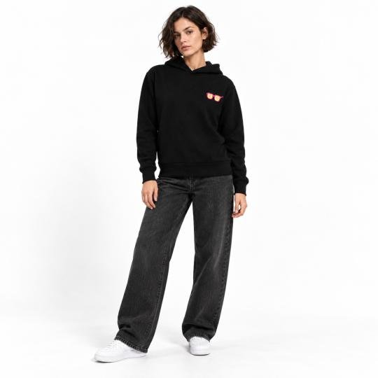 Czarna Bluza Oversized z Modnym Motywem Okularów, Stylowa i Wygodna, zdjęcie 2