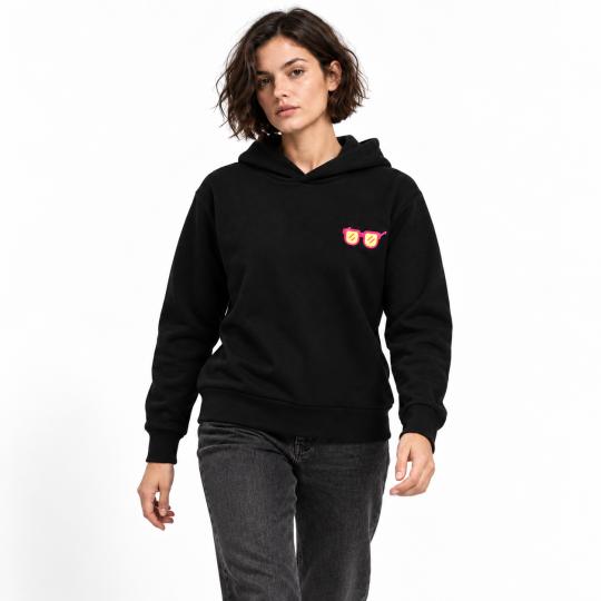 Czarna Bluza Oversized z Modnym Motywem Okularów, Stylowa i Wygodna, zdjęcie 3