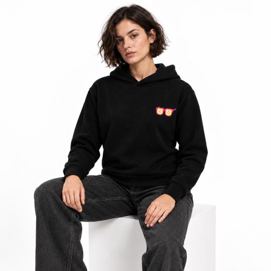 Czarna Bluza Oversized z Modnym Motywem Okularów, Stylowa i Wygodna, zdjęcie 5