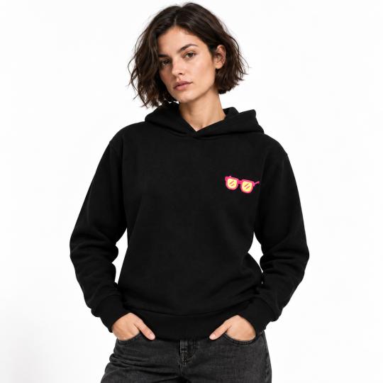 Czarna Bluza Oversized z Modnym Motywem Okularów, Stylowa i Wygodna, zdjęcie 6