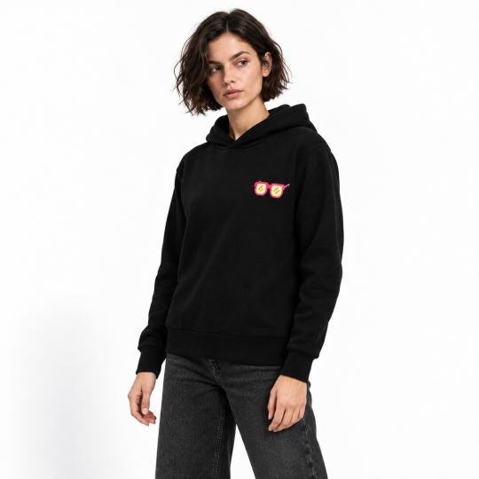 Czarna Bluza Oversized z Modnym Motywem Okularów, Stylowa i Wygodna, zdjęcie 8