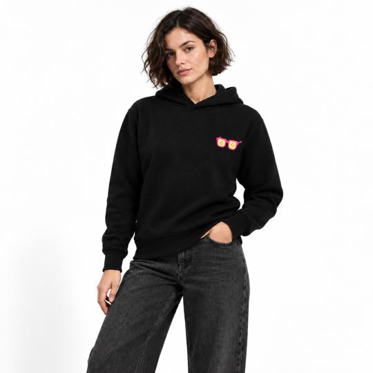 Czarna Bluza Oversized z Modnym Motywem Okularów, Stylowa i Wygodna, zdjęcie 9