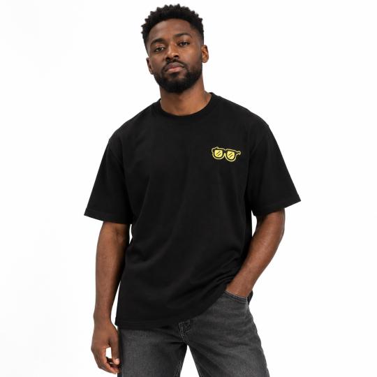 Black Oversized T-Shirt with Trendy Glasses Motif, Stylish and Comfortable