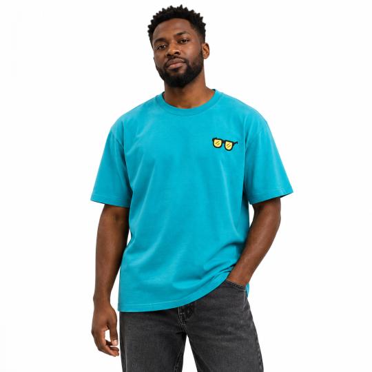 Turquoise Oversized T-Shirt with Trendy Glasses Motif, Comfortable
