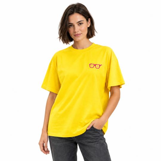 Yellow Oversized T-Shirt with Trendy Glasses Motif, Stylish and Comfortable