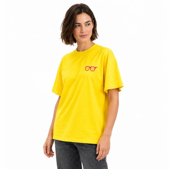 Żółta Koszulka Oversized z Modnym Motywem Okularów, Stylowa i Wygodna, zdjęcie 8