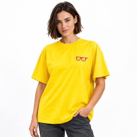 Żółta Koszulka Oversized z Modnym Motywem Okularów, Stylowa i Wygodna, zdjęcie 6