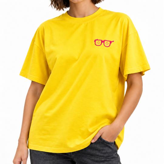 Żółta Koszulka Oversized z Modnym Motywem Okularów, Stylowa i Wygodna, zdjęcie 7