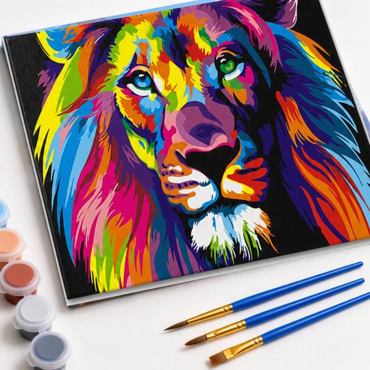 MALOWANIE PO NUMERACH Z RAMĄ Obrazy do malowania - Kolorowy Lew 50x40 cm, zdjęcie 4