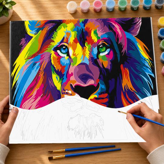 MALOWANIE PO NUMERACH Z RAMĄ Obrazy do malowania - Kolorowy Lew 50x40 cm, zdjęcie 6