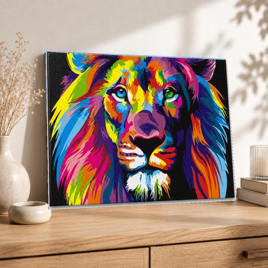 MALOWANIE PO NUMERACH Z RAMĄ Obrazy do malowania - Kolorowy Lew 50x40 cm, zdjęcie 8