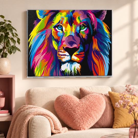 MALOWANIE PO NUMERACH Z RAMĄ Obrazy do malowania - Kolorowy Lew 50x40 cm, zdjęcie 9