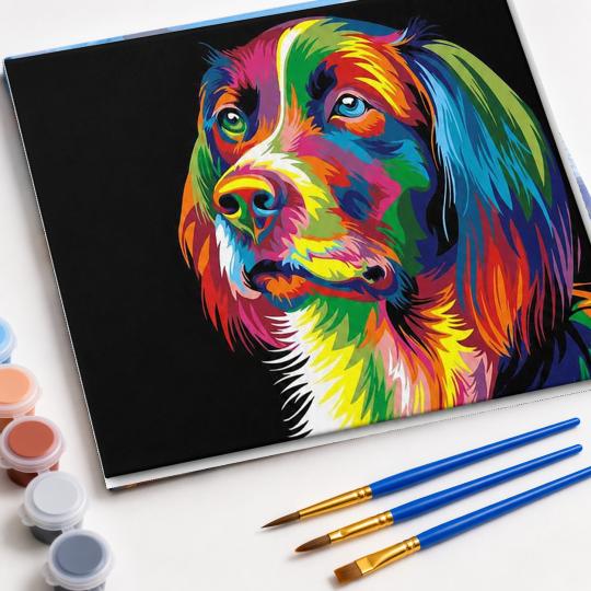 MALOWANIE PO NUMERACH Z RAMĄ Obrazy do malowania - Kolorowy Pies 50x40 cm, zdjęcie 4