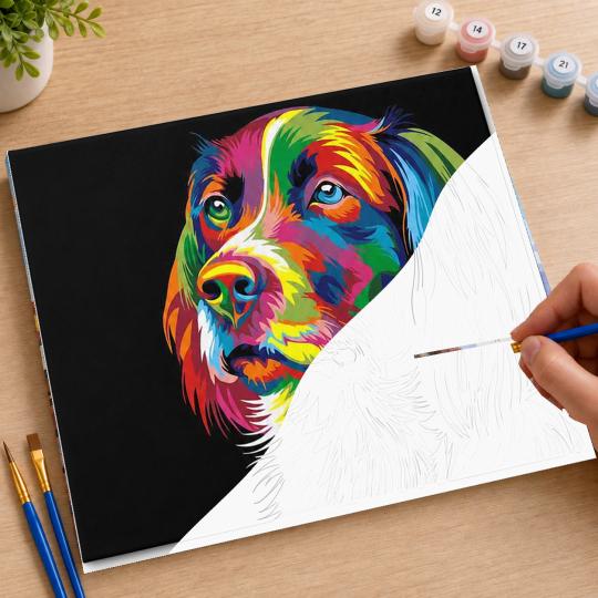 MALOWANIE PO NUMERACH Z RAMĄ Obrazy do malowania - Kolorowy Pies 50x40 cm, zdjęcie 7
