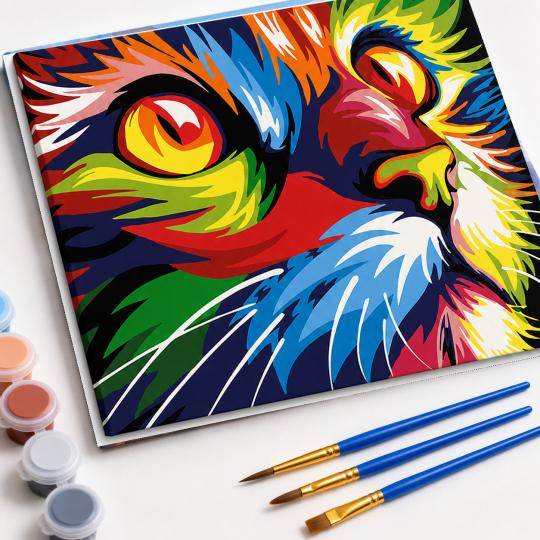 MALOWANIE PO NUMERACH Z RAMĄ Obrazy do malowania - Kolorowy kot 50x40 cm, zdjęcie 4