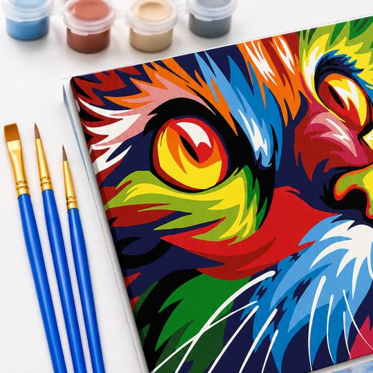 MALOWANIE PO NUMERACH Z RAMĄ Obrazy do malowania - Kolorowy kot 50x40 cm, zdjęcie 5