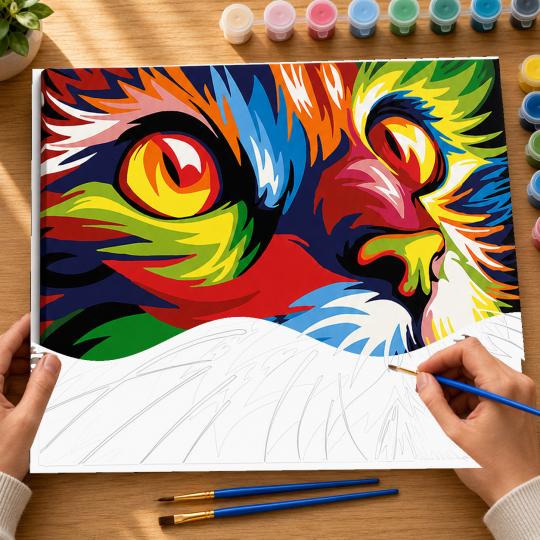 MALOWANIE PO NUMERACH Z RAMĄ Obrazy do malowania - Kolorowy kot 50x40 cm, zdjęcie 6