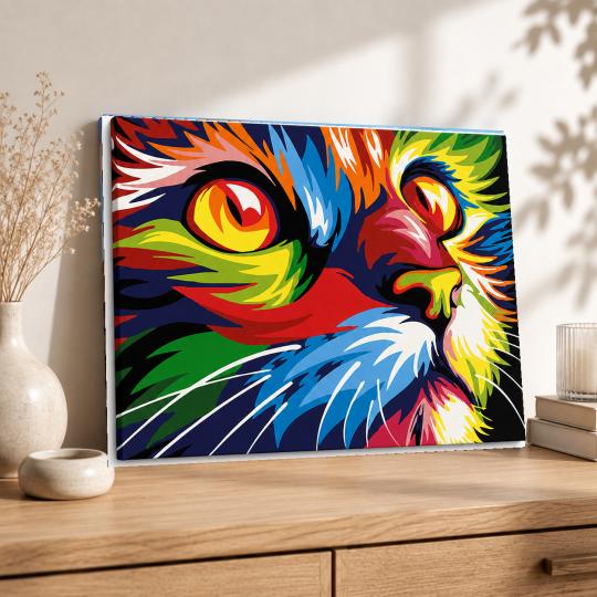 MALOWANIE PO NUMERACH Z RAMĄ Obrazy do malowania - Kolorowy kot 50x40 cm, zdjęcie 8