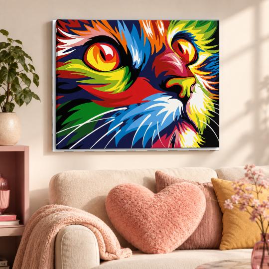 MALOWANIE PO NUMERACH Z RAMĄ Obrazy do malowania - Kolorowy kot 50x40 cm, zdjęcie 9
