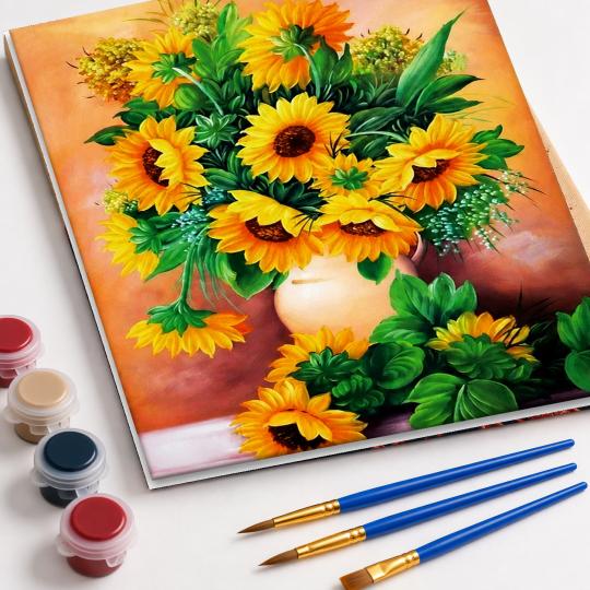 MALOWANIE PO NUMERACH Obrazy do malowania - Słoneczniki w Wazonie 40x50 cm, zdjęcie 4