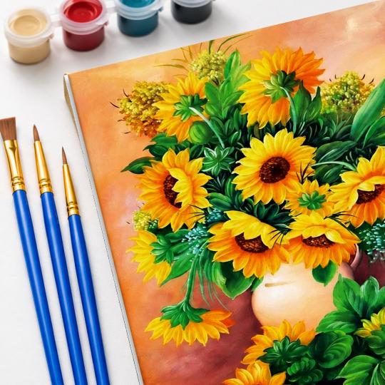MALOWANIE PO NUMERACH Obrazy do malowania - Słoneczniki w Wazonie 40x50 cm, zdjęcie 5
