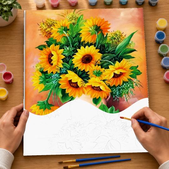 MALOWANIE PO NUMERACH Obrazy do malowania - Słoneczniki w Wazonie 40x50 cm, zdjęcie 6