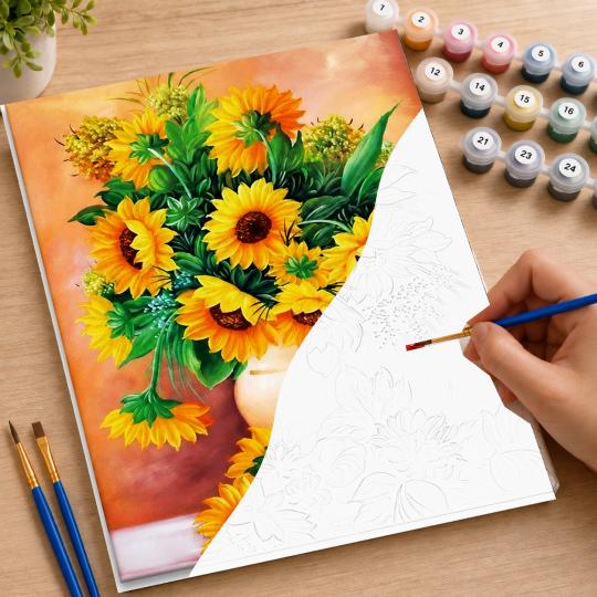 MALOWANIE PO NUMERACH Obrazy do malowania - Słoneczniki w Wazonie 40x50 cm, zdjęcie 7