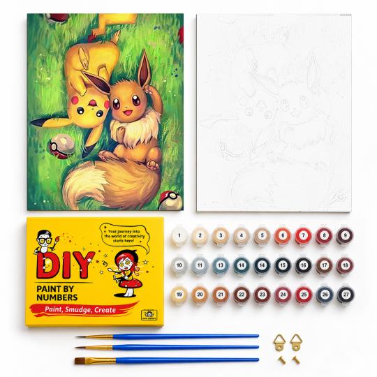 MALOWANIE PO NUMERACH Obrazy do malowania- Pokemon Pikachu, Eevee 40x50cm, zdjęcie 2