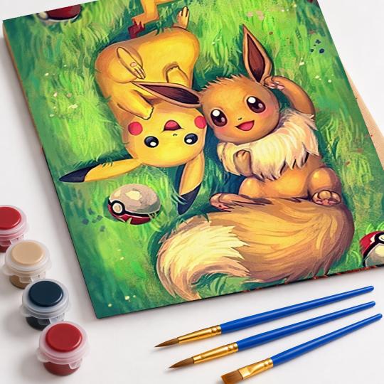 MALOWANIE PO NUMERACH Obrazy do malowania- Pokemon Pikachu, Eevee 40x50cm, zdjęcie 4