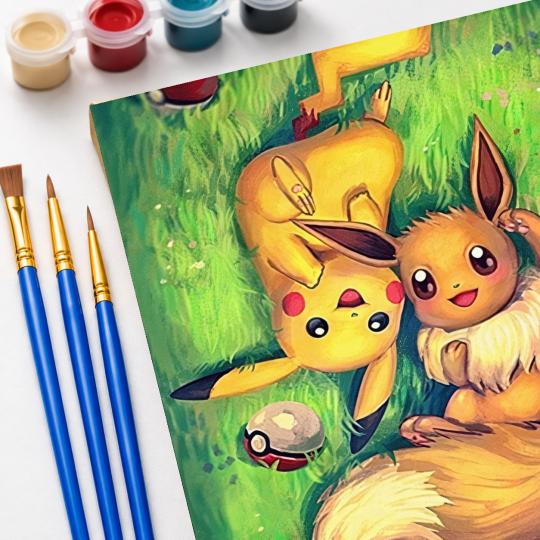 MALOWANIE PO NUMERACH Obrazy do malowania- Pokemon Pikachu, Eevee 40x50cm, zdjęcie 5