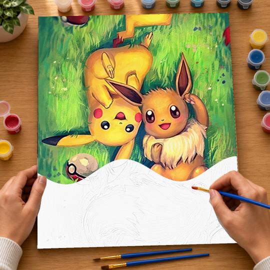 MALOWANIE PO NUMERACH Obrazy do malowania- Pokemon Pikachu, Eevee 40x50cm, zdjęcie 6