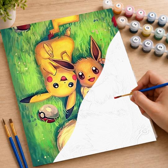MALOWANIE PO NUMERACH Obrazy do malowania- Pokemon Pikachu, Eevee 40x50cm, zdjęcie 7