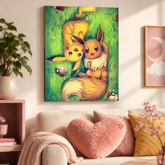 MALOWANIE PO NUMERACH Obrazy do malowania- Pokemon Pikachu, Eevee 40x50cm, zdjęcie 9
