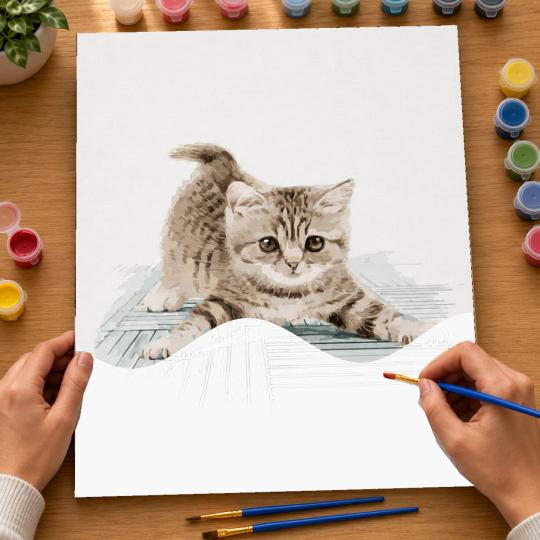 MALOWANIE PO NUMERACH Z RAMĄ Obrazy do malowania - Niezdarny Kot 40x50 cm, zdjęcie 6