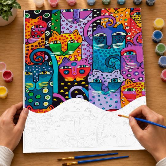 MALOWANIE PO NUMERACH Z RAMĄ Obrazy do malowania - Kolorowe Koty 40x50 cm, zdjęcie 6